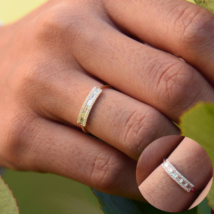 Exquisito anillo de cobre con circonitas para hombres y mujeres.