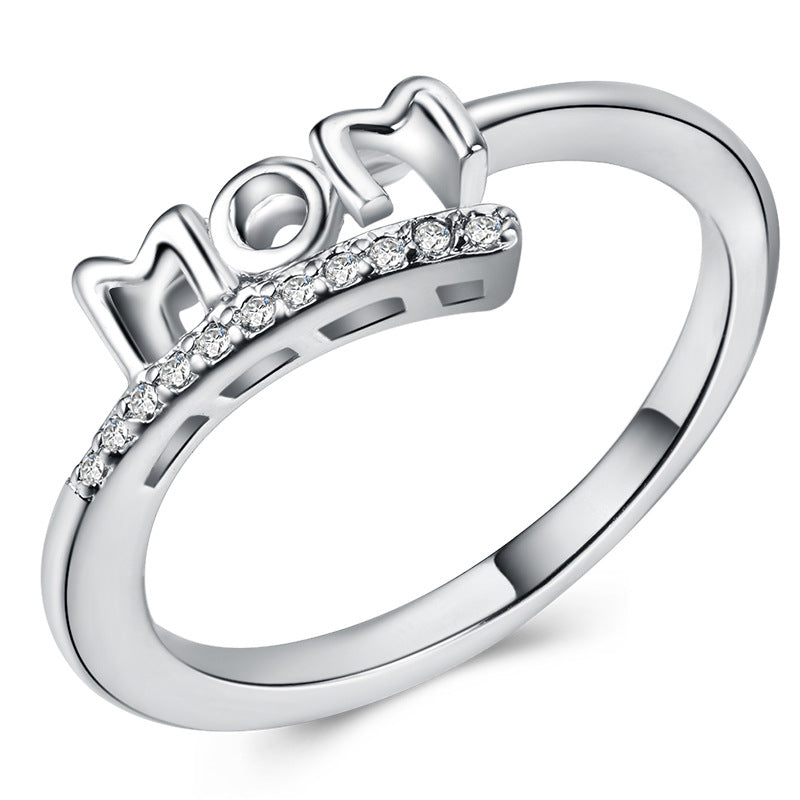 MOM platinum-plated zircon ring Mother's Day gift  in Europe and America