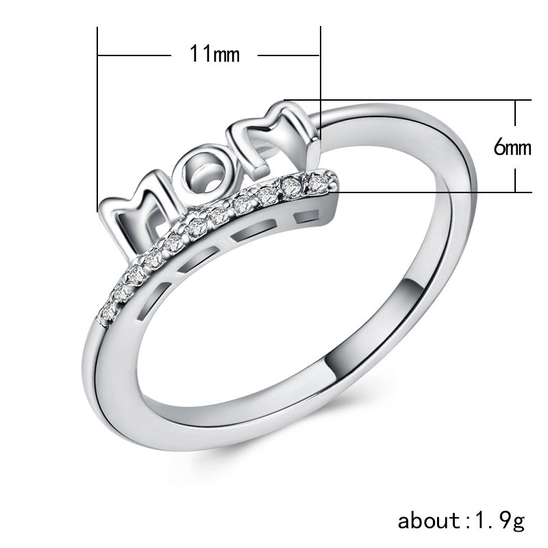 MOM platinum-plated zircon ring Mother's Day gift  in Europe and America