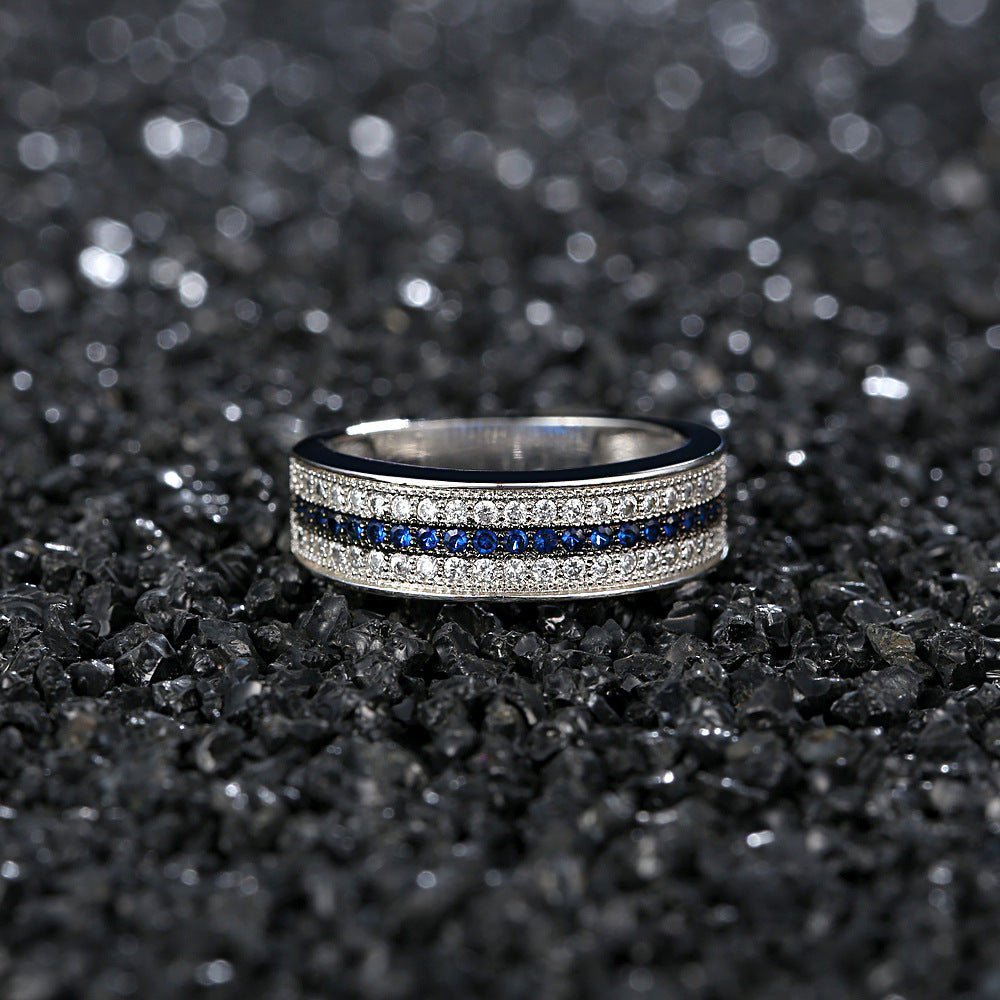 Blue and white zircon silver plated women's engagement ring gift