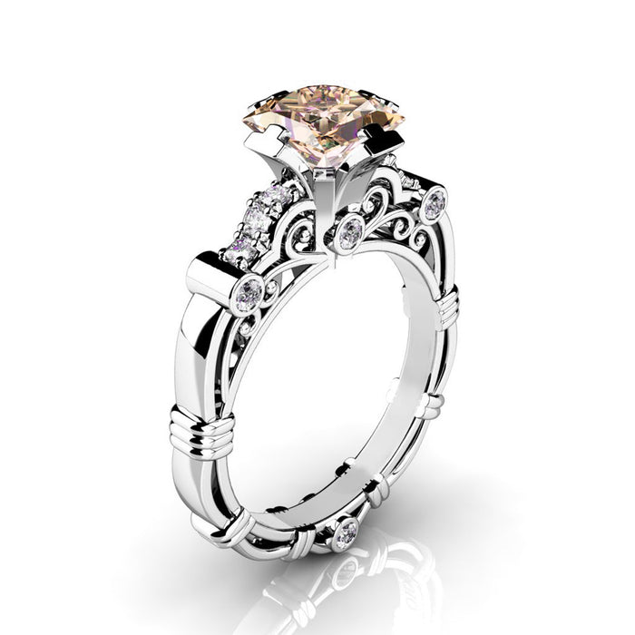 Square Diamond Silver Plated Zirconia Hollow Pattern Women's Ring