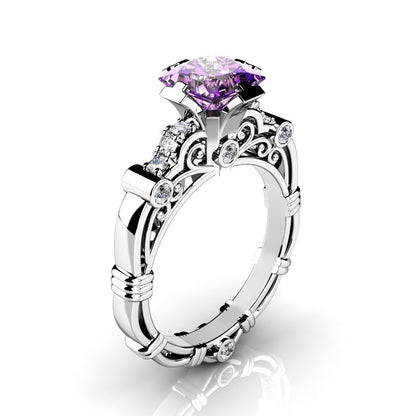 Square Diamond Silver Plated Zirconia Hollow Pattern Women's Ring