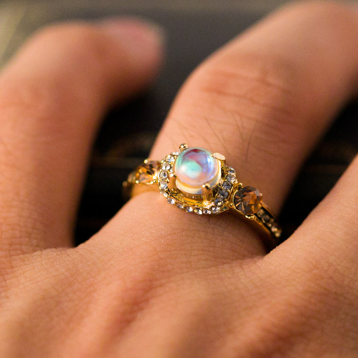 Vintage moonstone ring alloy electroplated crystal jewelry