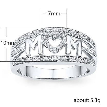 Exquisite MOM heart-shaped zircon gold-plated silver rose gold tri-color ring