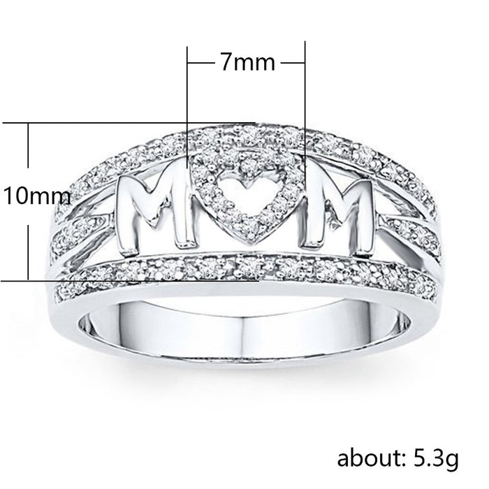 Exquisite MOM heart-shaped zircon gold-plated silver rose gold tri-color ring