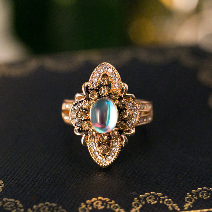 Moonstone inlaid crystal vintage women's ring