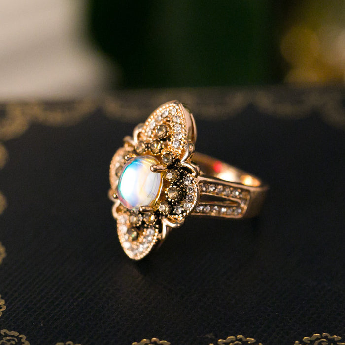 Moonstone inlaid crystal vintage women's ring