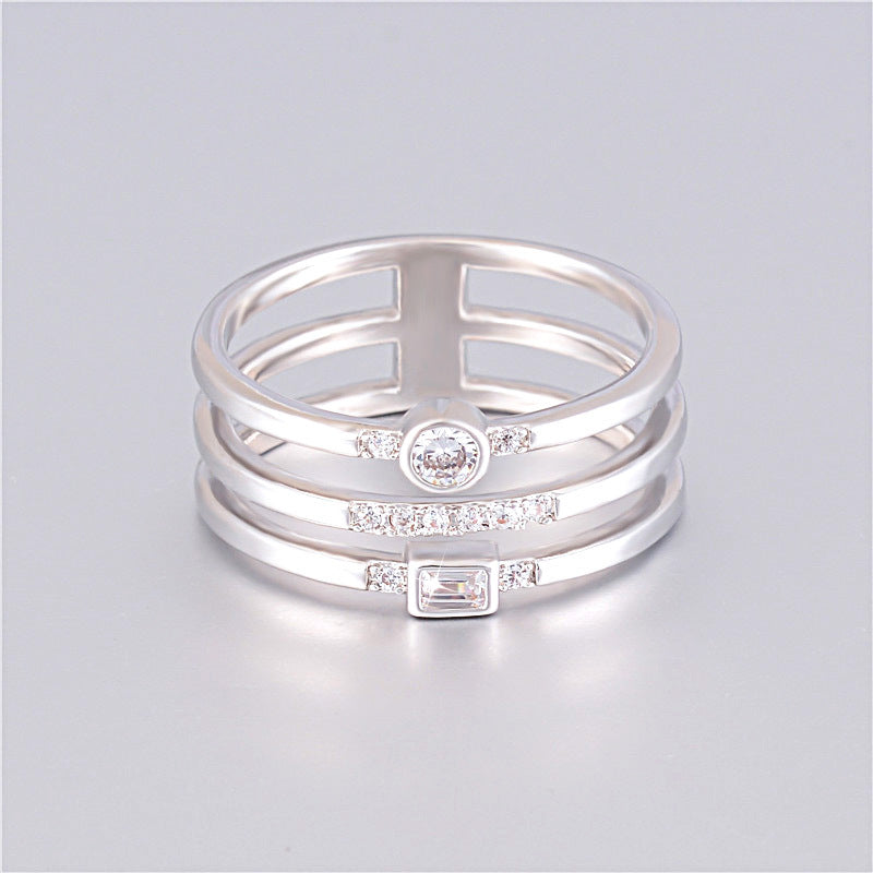 Three Line Silver Plated Zirconia Women's Ring Party Jewelry