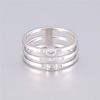 Three Line Silver Plated Zirconia Women's Ring Party Jewelry