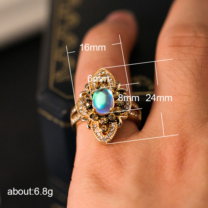 Moonstone inlaid crystal vintage women's ring