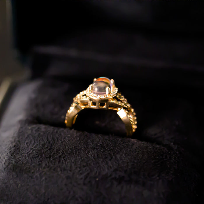 Anillo de mujer de aleación con líneas geométricas de piedra lunar