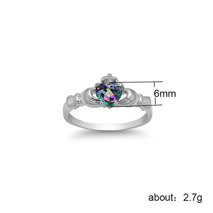 Multi-color hand holding heart shape women's ring zircon imitation diamond fashion jewelry