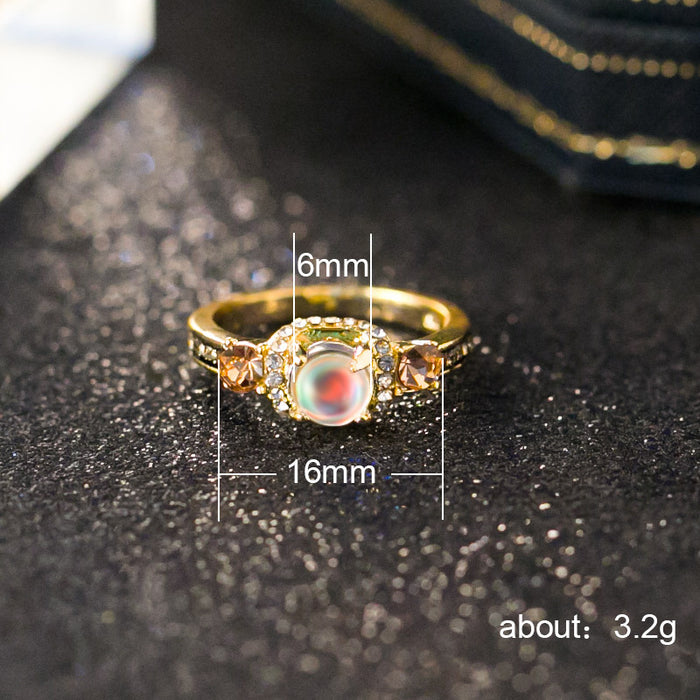 Vintage moonstone ring alloy electroplated crystal jewelry