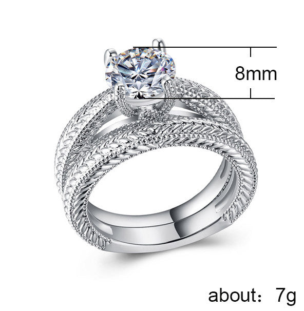 Luxury zircon platinum-plated women's ring set