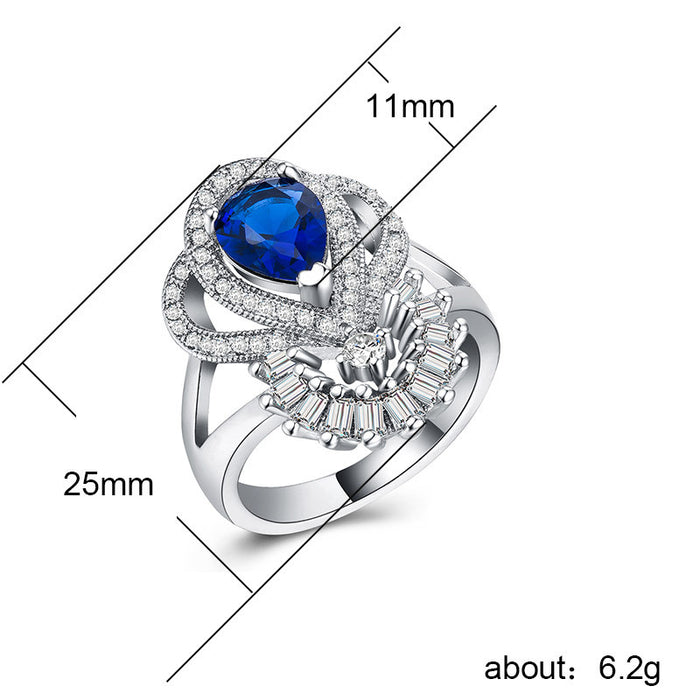 Vintage style blue zircon women's ring silver plated gemstone wholesale