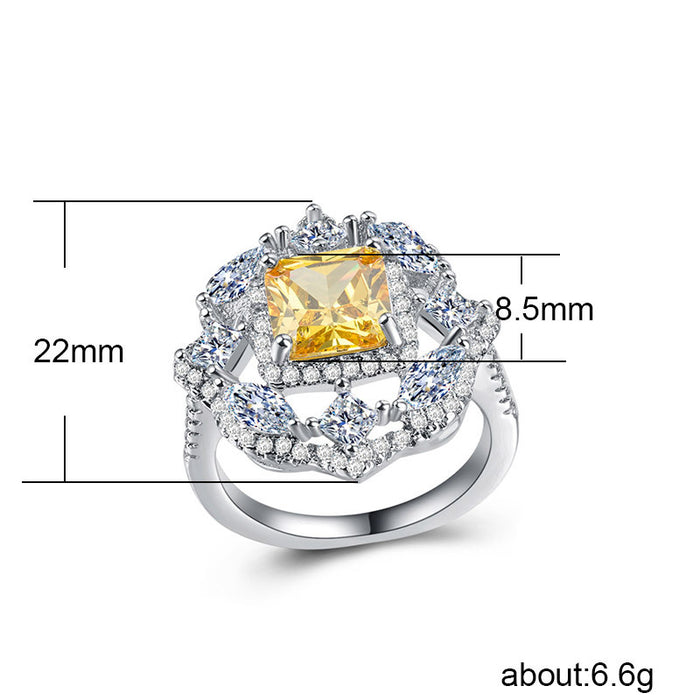 White gold plated octagonal star-shaped zircon ring fashionable OL ladies' prom jewelry