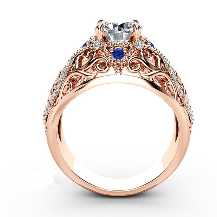 Hollow flower inlaid zircon sapphire women's ring