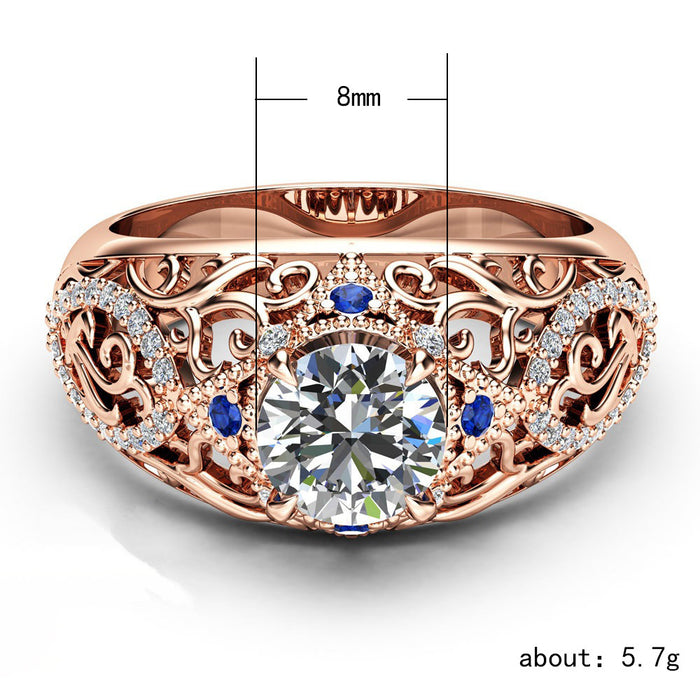 Hollow flower inlaid zircon sapphire women's ring