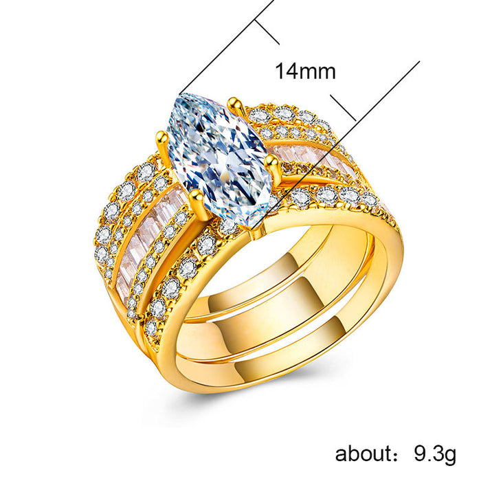 European and American zircon ring 18K gold plated silver three-piece set wholesale