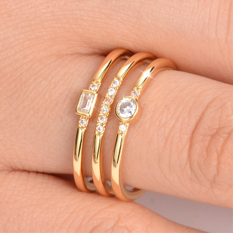 Three Line Silver Plated Zirconia Women's Ring Party Jewelry