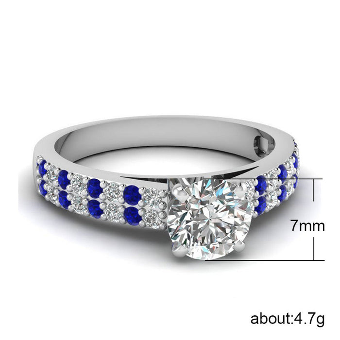 Blue zircon ladies silver plated ring European and American jewelry wholesale