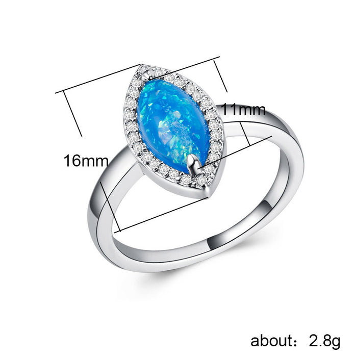 Nuevo anillo de imitación de piedra preciosa australiana chapado en platino, joyería de mujer de gran venta europea y americana