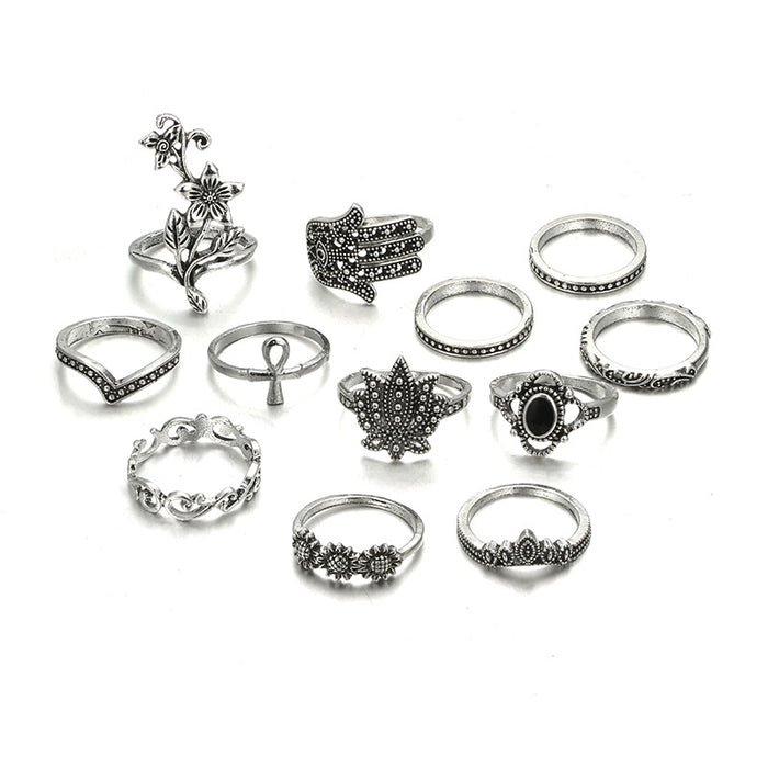 Floral Elephant Gemstone Rings - 12pcs Set