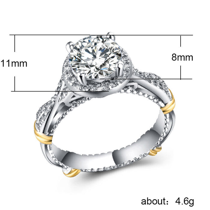 European and American color zircon ladies ring platinum plated OL style jewelry