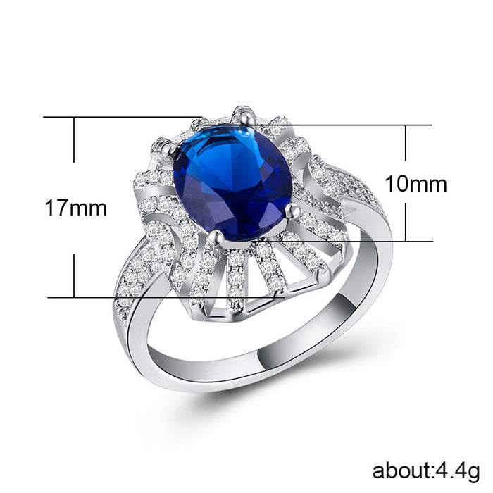 Vintage blue zircon silver plated female ring