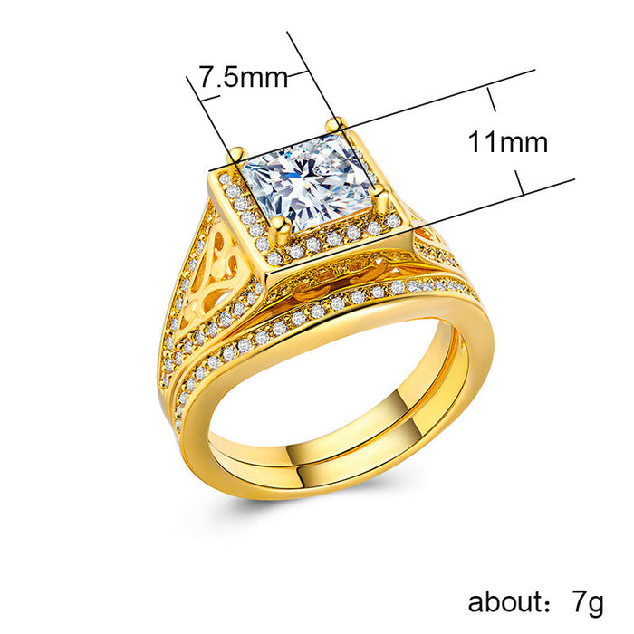 Hot selling silver plated 18K gold zircon couple ring wholesale