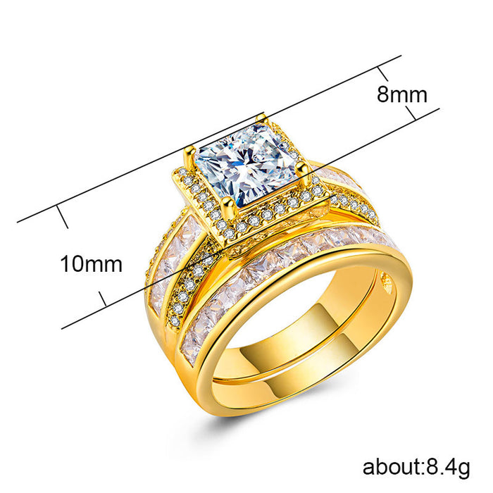 Hot selling gold plated silver plated zircon couple rings proposal engagement rings