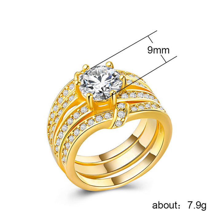 Zircon Ring Three-piece Set Silver-plated 18K Gold Wholesale