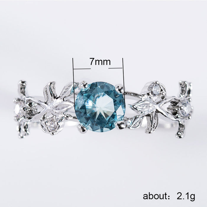 Aquamarine lucky flower ring tree branch design ladies jewelry wholesale