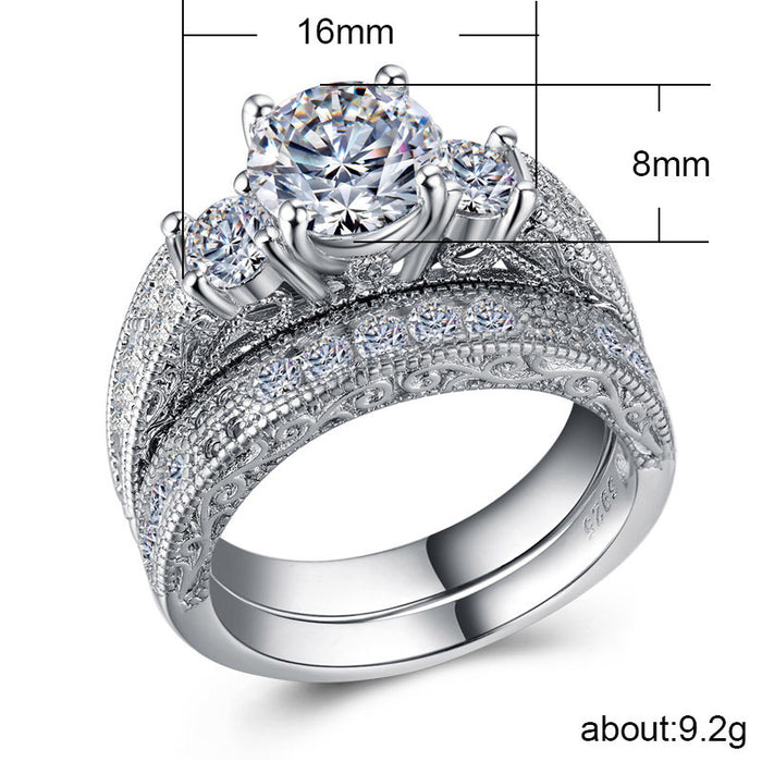 Luxury couple ring set white gold plated zircon ladies ring  in Europe and America