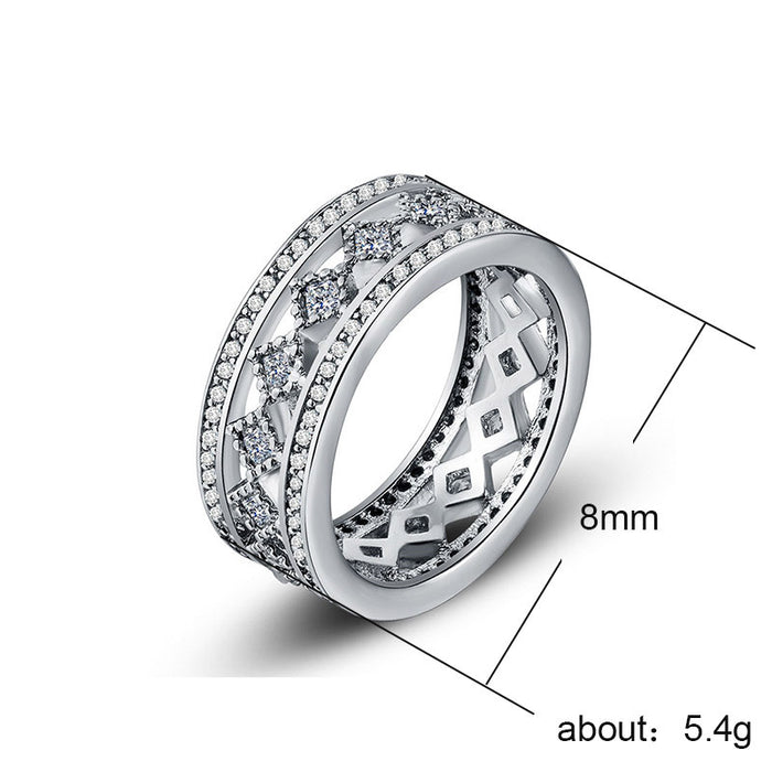 Hollow design silver-plated zircon women's ring European and American factory wholesale