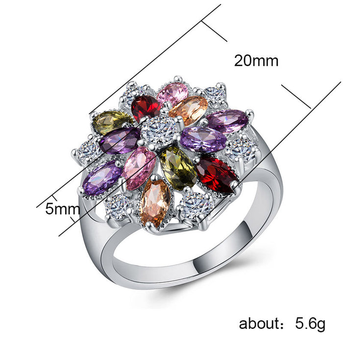 Colorful zircon ring silver plated party accessories