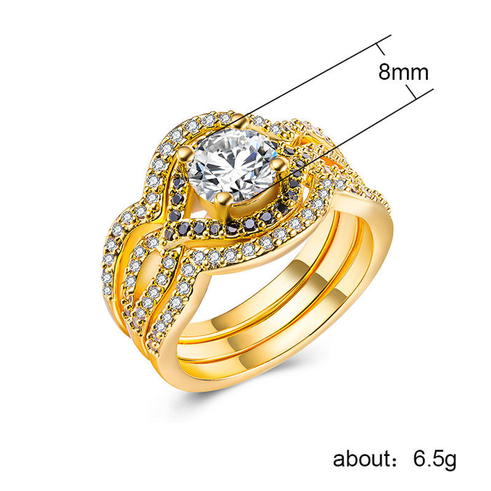 18K gold plated silver zircon ring three piece set wholesale