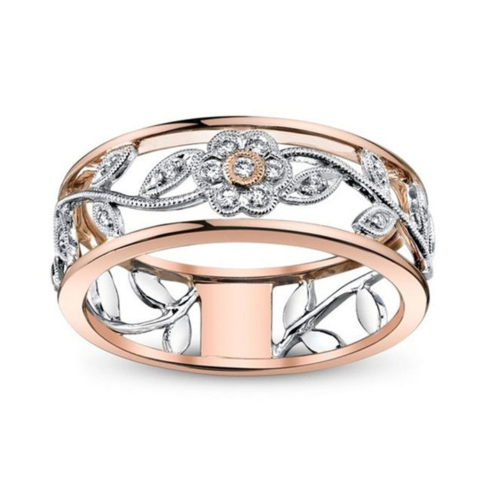 Anillo de circonita con flores de dos colores para mujer, diseño floral de moda