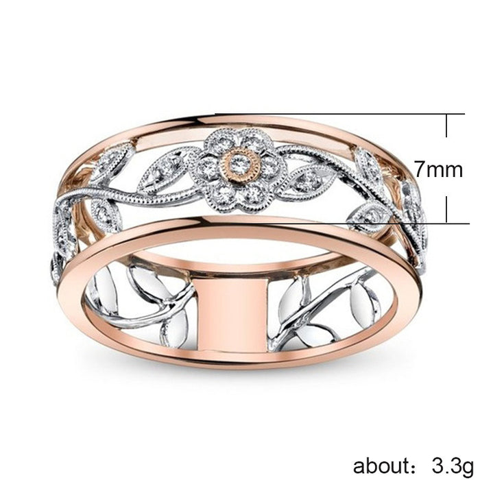 Anillo de circonita con flores de dos colores para mujer, diseño floral de moda