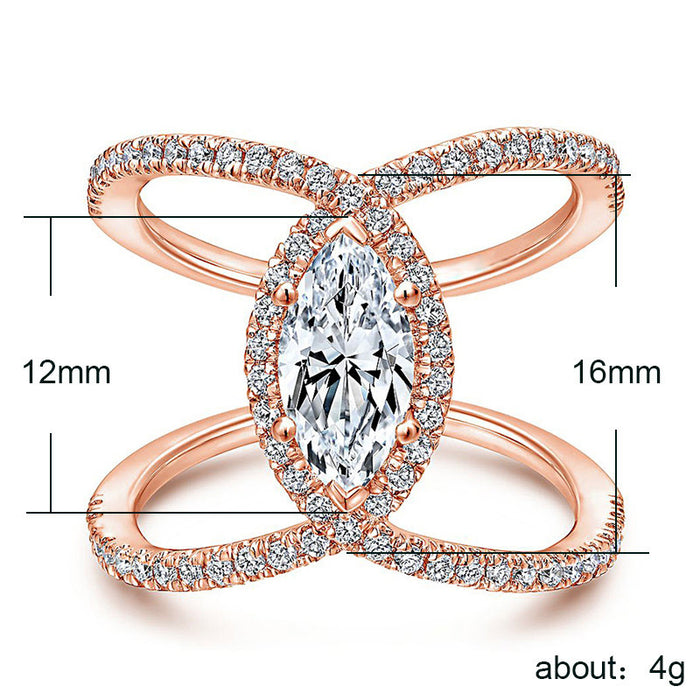 Double C-shaped horse eye zircon women's ring index finger jewelry