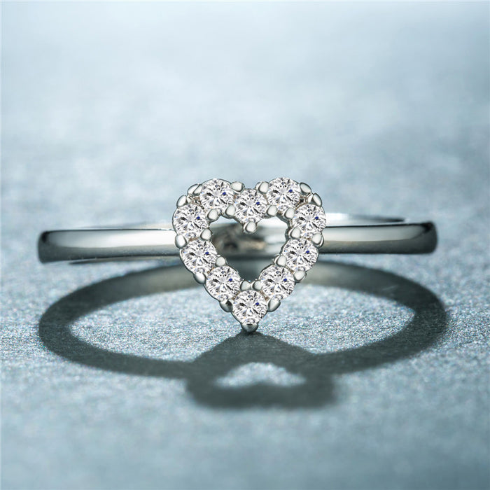 Heart-shaped zircon women's ring hollow peach heart proposal