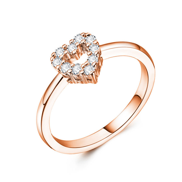 Heart-shaped zircon women's ring hollow peach heart proposal