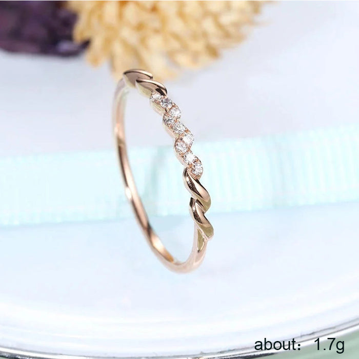 Woven wave ring versatile zircon women's ring