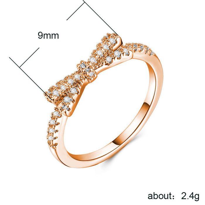 Diamond bow simple pinky ring for women