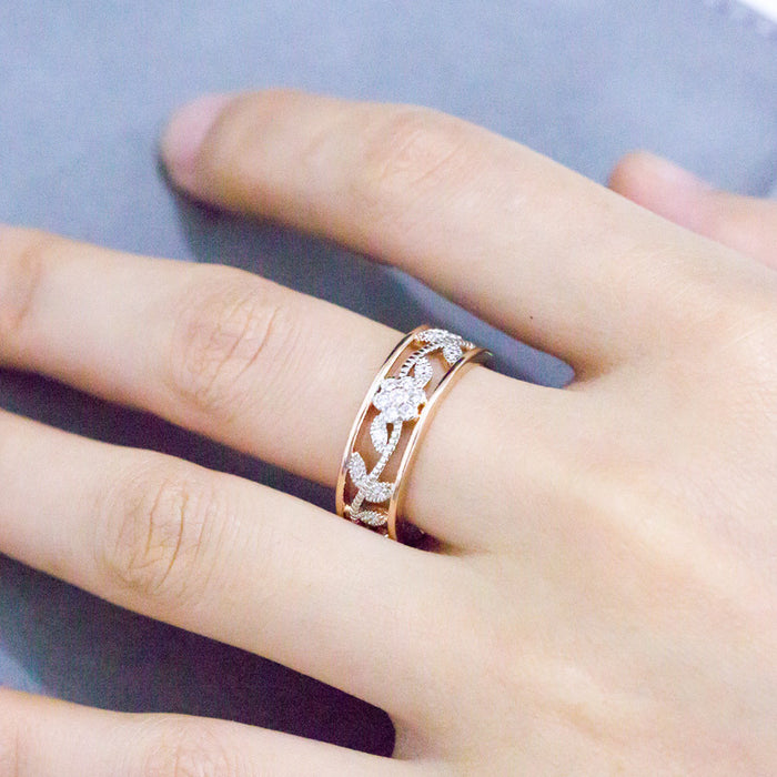 Anillo de circonita con flores de dos colores para mujer, diseño floral de moda