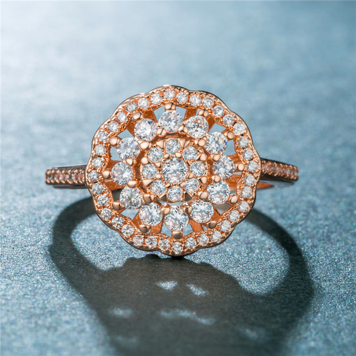 Hollow floral ring luxury full diamond cocktail ring