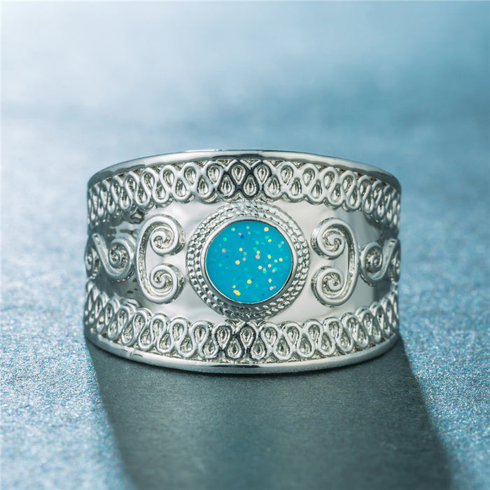 Atmospheric men's and women's ring artificial opal silver-plated ring