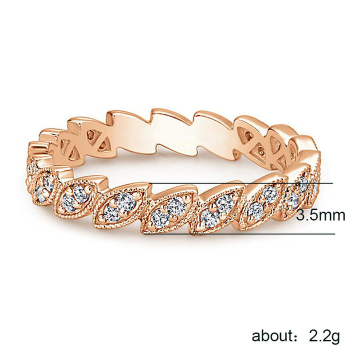 Leaf-shaped zircon ring creative party pinky ring