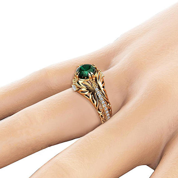 Anillo de compromiso de lujo de moda para mujer con diamantes y circonita verde esmeralda