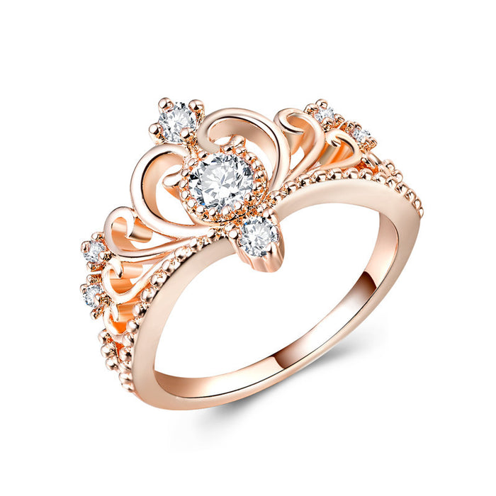 Anillo de corona de oro rosa de lujo con circonitas, joyería versátil